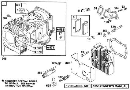 Cylinder, Head Diagram and Parts List for 282707-0118-XX  Briggs and Stratton Engine